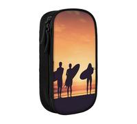 HEBSDFG Silhouette of Surfer People Print Pencil Case, Black High-Capacity Pen Pencil Pouch Stationery Organizer with Pen Slots & Pouches for School Travel Makeup
