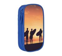 HEBSDFG Silhouette of Surfer People Print Pencil Case, Blue High-Capacity Pen Pencil Pouch Stationery Organizer with Pen Slots & Pouches for School Travel Makeup