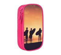 HEBSDFG Silhouette of Surfer People Print Pencil Case, Pink High-Capacity Pen Pencil Pouch Stationery Organizer with Pen Slots & Pouches for School Travel Makeup