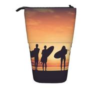HEBSDFG Silhouette of Surfer People Prints Retractable Pencil Case & Cosmetic Pouch, Zippered Stationery Bag Pen Box for School Office Travel