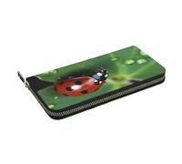 HEBSDFG Sitting Green Three Leaf Insect Printed Long Wallet for Men and Women PU Leather Hand Purse with Card Holder, Zipper Closure