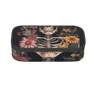 HEBSDFG Skeleton Skull with Flower Print Pencil Case Large Pen Bag Cute Compartment Desk Organizer Make up Bag for School, Office, Makeup, Travel
