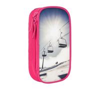 HEBSDFG Ski Lift at Sunshine Print Pencil Case, Pink High-Capacity Pen Pencil Pouch Stationery Organizer with Pen Slots & Pouches for School Travel Makeup