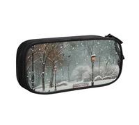 HEBSDFG Snow Falling in The Park Print Cute Pencil Case Pouch for Boys Girls - Black High Capacity Travel Pen Bag Organizer Makeup Bag for Student School College Office