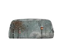 HEBSDFG Snow Falling in The Park Printed Pencil Case with Silver Zipper, Crosshatch Leather Makeup Bag, Pen Pouch Organiser for School, Office & Travel