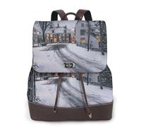 HEBSDFG Snow Street Printed Women Backpack, Ladies PU Leather Rucksack Laptop Bags Daypack for School Travel Work