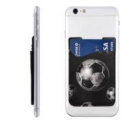 HEBSDFG Soccer Black Printed Phone Card Holder Wallet, 3M Adhesive Stick on Phone Wallet Case for iPhone and Android