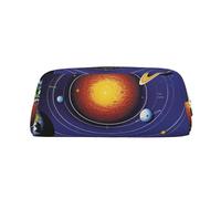 HEBSDFG Solar System Printed Pencil Case with Silver Zipper, Crosshatch Leather Makeup Bag, Pen Pouch Organiser for School, Office & Travel