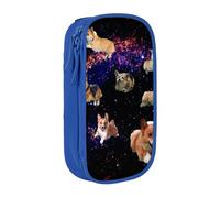 HEBSDFG Space Cute Dog Print Pencil Case, Blue High-Capacity Pen Pencil Pouch Stationery Organizer with Pen Slots & Pouches for School Travel Makeup