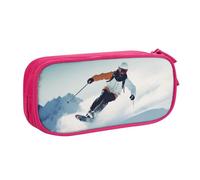 HEBSDFG Sports Ski Print Cute Pencil Case Pouch for Boys Girls - Pink High Capacity Travel Pen Bag Organizer Makeup Bag for Student School College Office