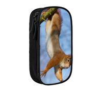 HEBSDFG Squirrel Funny Animal Print Pencil Case, Black High-Capacity Pen Pencil Pouch Stationery Organizer with Pen Slots & Pouches for School Travel Makeup