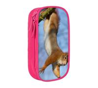 HEBSDFG Squirrel Funny Animal Print Pencil Case, Pink High-Capacity Pen Pencil Pouch Stationery Organizer with Pen Slots & Pouches for School Travel Makeup