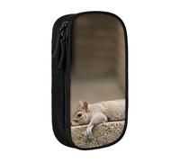 HEBSDFG Squirrel Just Laying Print Pencil Case, Black High-Capacity Pen Pencil Pouch Stationery Organizer with Pen Slots & Pouches for School Travel Makeup