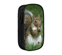 HEBSDFG Squirrel Print Pencil Case, Black High-Capacity Pen Pencil Pouch Stationery Organizer with Pen Slots & Pouches for School Travel Makeup