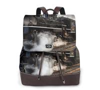 HEBSDFG Steam Train Printed Women Backpack, Ladies PU Leather Rucksack Laptop Bags Daypack for School Travel Work