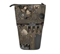 HEBSDFG Steampunk Mechanical -Gears Prints Retractable Pencil Case & Cosmetic Pouch, Big Stationery Bag Pen Box for School Office Travel