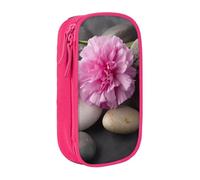 HEBSDFG Stones with Pink Carnation Print Pencil Case, Pink High-Capacity Pen Pencil Pouch Stationery Organizer with Pen Slots & Pouches for School Travel Makeup