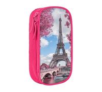 HEBSDFG Style Eiffel Tower Paris Print Pencil Case, Pink High-Capacity Pen Pencil Pouch Stationery Organizer with Pen Slots & Pouches for School Travel Makeup