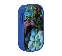 HEBSDFG Succulent Plants Print Pencil Case, Blue High-Capacity Pen Pencil Pouch Stationery Organizer with Pen Slots & Pouches for School Travel Makeup