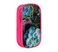 HEBSDFG Succulent Plants Print Pencil Case, Pink High-Capacity Pen Pencil Pouch Stationery Organizer with Pen Slots & Pouches for School Travel Makeup