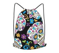 HEBSDFG Sugar skull with flowers Prints Drawstring Backpack for Women Men Adjustable String Bag Sackpack for Sport Gym Bags Shopping Beach, M