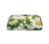HEBSDFG Summer Floral Daisies Flower Printed Pencil Case with Silver Zipper, Crosshatch Leather Makeup Bag, Pen Pouch Organiser for School, Office & Travel