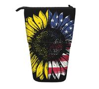 HEBSDFG Sunflower American Flag Prints Retractable Pencil Case & Cosmetic Pouch, Big Stationery Bag Pen Box for School Office Travel