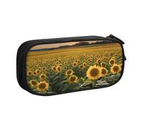 HEBSDFG Sunflower Farmland Print Cute Pencil Case Pouch for Boys Girls - Black High Capacity Travel Pen Bag Organizer Makeup Bag for Student School College Office