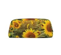 HEBSDFG Sunflower Field Printed Pencil Case with Silver Zipper, Crosshatch Leather Makeup Bag, Pen Pouch Organiser for School, Office & Travel