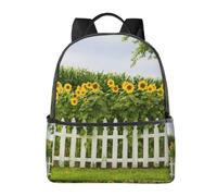 HEBSDFG Sunflowers white picket fence Prints Lightweight School Backpack, Cute School Bag Laptop Rucksack Backpack Stylish Casual Daypacks Travel Backpack