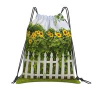 HEBSDFG Sunflowers white picket fence Womens Drawstring Gym Bags Mens Sports Backpack Lightweight Beach Tote Reusable Shopping Bag