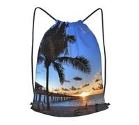 HEBSDFG Sunrise seaside Palm Tree Prints Drawstring Backpack for Women Men Adjustable String Bag Sackpack for Sport Gym Bags Shopping Beach, S