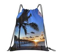 HEBSDFG Sunrise seaside Palm Tree Womens Drawstring Gym Bags Mens Sports Backpack Lightweight Beach Tote Reusable Shopping Bag