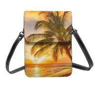 HEBSDFG Sunset at The Beach Printed Phone Crossbody Bag PU Leather Mobile Wallet Bags for Men Women Cell Phone Purse with Adjustable Straps