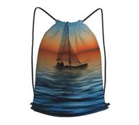 HEBSDFG Sunset Beach Sailboat Prints Drawstring Backpack for Women Men Adjustable String Bag Sackpack for Sport Gym Bags Shopping Beach, S