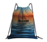 HEBSDFG Sunset Beach Sailboat Womens Drawstring Gym Bags Mens Sports Backpack Lightweight Beach Tote Reusable Shopping Bag