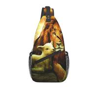 HEBSDFG Sunset Lion Lamb Bird Pattern Sling Backpack Funny Messenger Chest Bag Zipper Sling Bag for School, Travel & Work