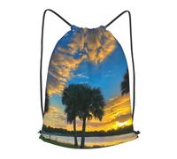 HEBSDFG Sunset Over Lake Broward County Prints Drawstring Backpack for Women Men Adjustable String Bag Sackpack for Sport Gym Bags Shopping Beach, M