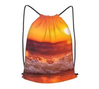 HEBSDFG sunset with sea waves Prints Drawstring Backpack for Women Men Adjustable String Bag Sackpack for Sport Gym Bags Shopping Beach, S