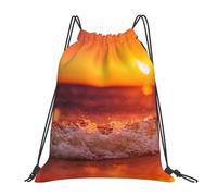 HEBSDFG sunset with sea waves Womens Drawstring Gym Bags Mens Sports Backpack Lightweight Beach Tote Reusable Shopping Bag