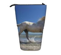 HEBSDFG Sunsets Lake Horses Prints Retractable Pencil Case & Cosmetic Pouch, Big Stationery Bag Pen Box for School Office Travel