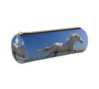 HEBSDFG Sunsets Lake Horses Prints Round Pencil Case & Cosmetic Pouch, Gold Zipper Desk Stationery Organizer Leather Pencil Pouch for School Office Travel Gift