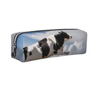 HEBSDFG Super Cow Flying Prints Leather Pencil Case & Cosmetic Pouch, Silver Zipper Desk Stationery Organizer Pencil Pouch for School Office Travel Gift