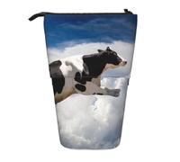 HEBSDFG Super Cow Flying Prints Retractable Pencil Case & Cosmetic Pouch, Big Stationery Bag Pen Box for School Office Travel