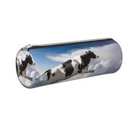 HEBSDFG Super Cow Flying Prints Round Pencil Case & Cosmetic Pouch, Silver Zipper Desk Stationery Organizer Leather Pencil Pouch for School Office Travel Gift