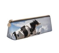 HEBSDFG Super Cow Flying Prints Triangle Pencil Case & Cosmetic Pouch, PVC Leather Zippered Organiser for School Office Travel Gifting