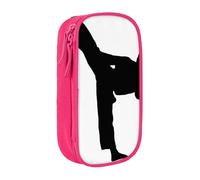 HEBSDFG Taekwondo Martial Arts Print Pencil Case, Pink High-Capacity Pen Pencil Pouch Stationery Organizer with Pen Slots & Pouches for School Travel Makeup