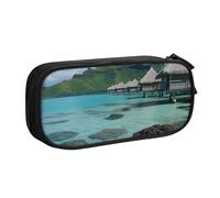 HEBSDFG Tahiti Beach Print Cute Pencil Case Pouch for Boys Girls - Black High Capacity Travel Pen Bag Organizer Makeup Bag for Student School College Office