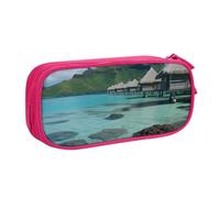 HEBSDFG Tahiti Beach Print Cute Pencil Case Pouch for Boys Girls - Pink High Capacity Travel Pen Bag Organizer Makeup Bag for Student School College Office