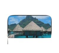 HEBSDFG Tahiti Beach Printed Long Wallet for Men and Women PU Leather Hand Purse with Card Holder, Zipper Closure